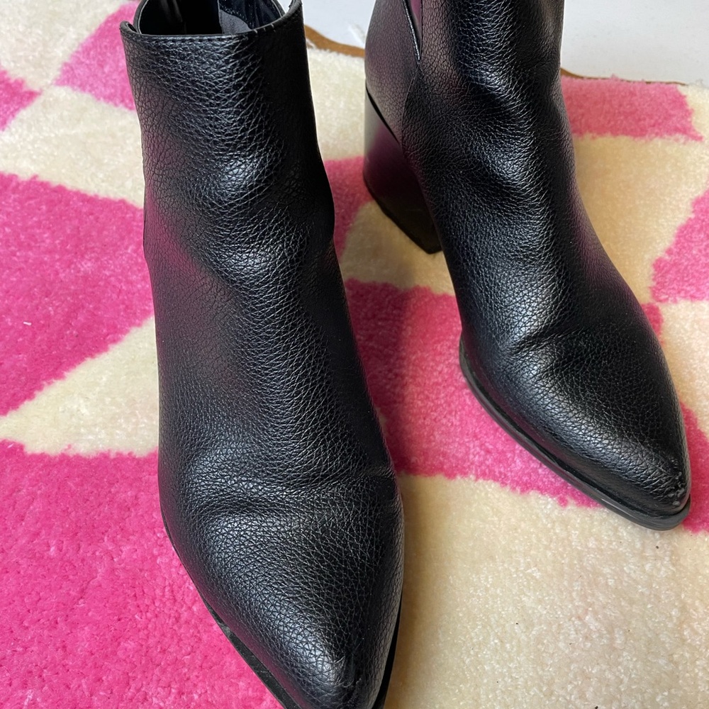 Black Faux Leather Pointed Toe Ankle Boots